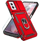 SunStory Phone Case Compatible with Motorola Moto G Power 5G 2024 Case with HD Screen Protector & Slide Camera Cover & Kickstand, [Military-Grade] Phone Case for Motorola G Power 2024 (Red)