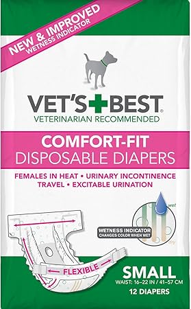 Amazon Com Vet S Best Comfort Fit Dog Diapers Disposable Female Dog Diapers Absorbent With Leak Proof Fit Small 12 Count Pet Supplies
