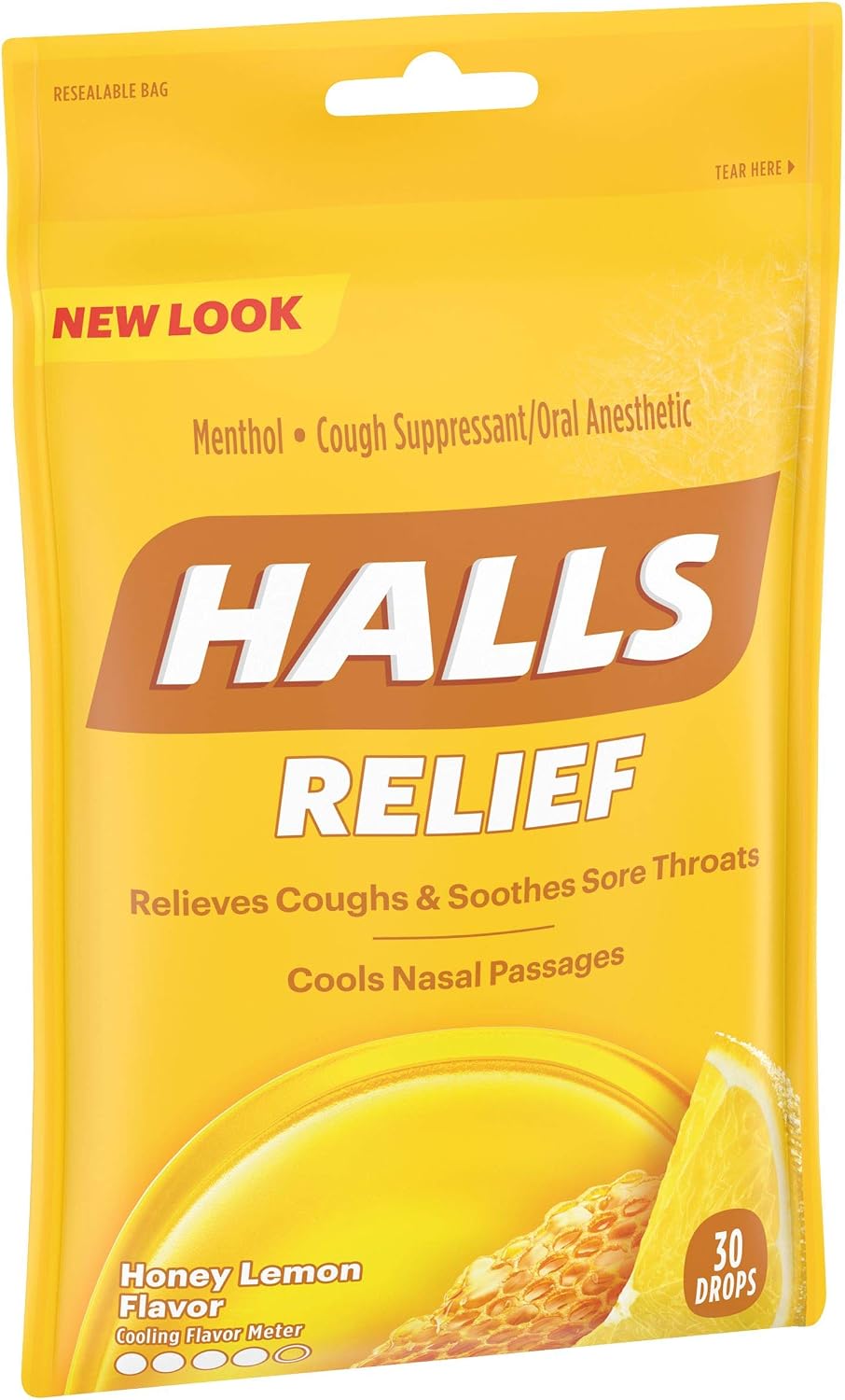 Halls Menthol cough suppresant/oral anesthetic drops Honey-Lemon - 30ct (312546628694)