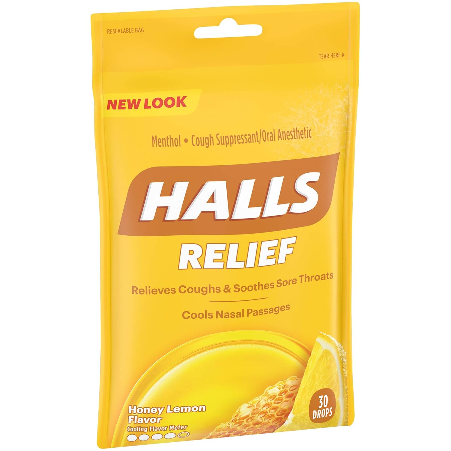 HALLS Relief Honey Lemon Flavor Cough Drops, 1 Bag (30 Total Drops) : Grocery & Gourmet Food