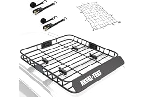 AKHAL-TEKE Roof Rack Basket, Upgraded 43"x 39"x 4" Roof Rack Cargo Carrier with 3' X 4' Super Duty Bungee Cargo Net, 2 pcs Ratchet Strap Fits for SUV Truck Cars