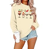 KNEYATTA Christmas Sweatshirt for Women Red Wine Glass Shirt Christmas Pullover Top Ugly Xmas Long Sleeve Blouse
