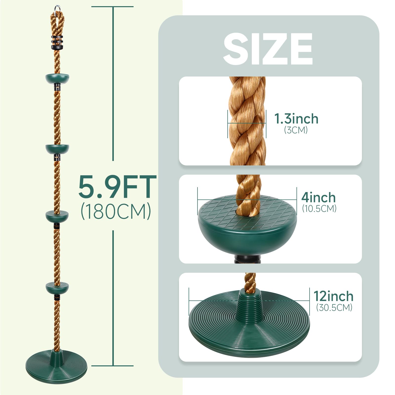 Climbing Rope with Platforms and Disc Swing Seat Set Playground Accessories Including Bonus Hanging Strap & Carabiner Tree Swing for Kids Rope Swings for Tree