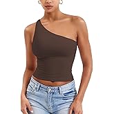 YEOREO Womens One Shoulder Tops Sleeveless Going Out Tank Top Fanciy Double Lined Cropped Tee Y2K Summer Shirts Slim Fit