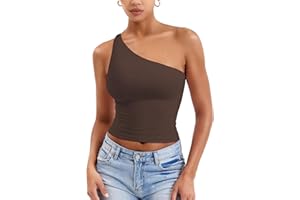 YEOREO Womens One Shoulder Tops Sleeveless Going Out Tank Top Fanciy Double Lined Cropped Tee Y2K Summer Shirts Slim Fit