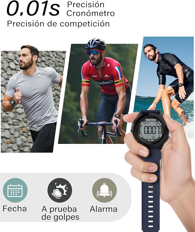 Reloj Digital para Hombre, Deportivo, Militar, Resistente al Agua, Cronógrafo para Hombre con Iluminación LED, Alarma y Fecha (Azul) — foto 5 de 7