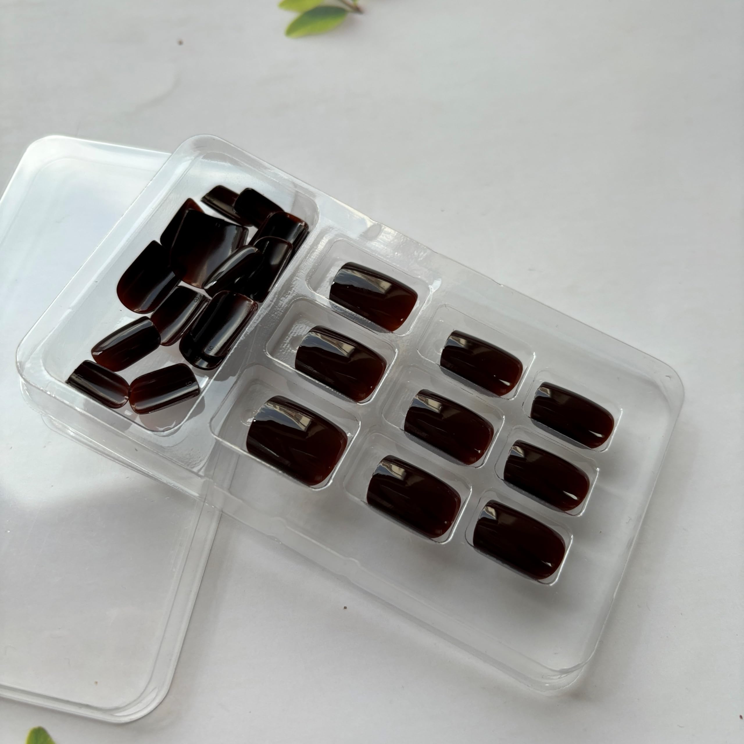 Short Press on Nails Square Shaped Fake Nails Brown False Nails Pure Dark Brown Glue on Nails Full Cover Acrylic Nails Cute Stick on Nails Simple Reusable Artificial Nails for Nail Manicure Decoration - Image 8