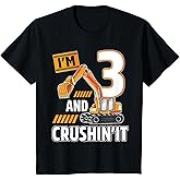 3 Year Old Vehicles Construction Excavator Birthday 3rd T-Shirt