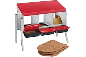 Chicken Nesting Box, 3 Compartments Metal Roll Away Nest Box with Pads &Legs for Chicken Coop Lid Cover to Protect Eggs,Easy 