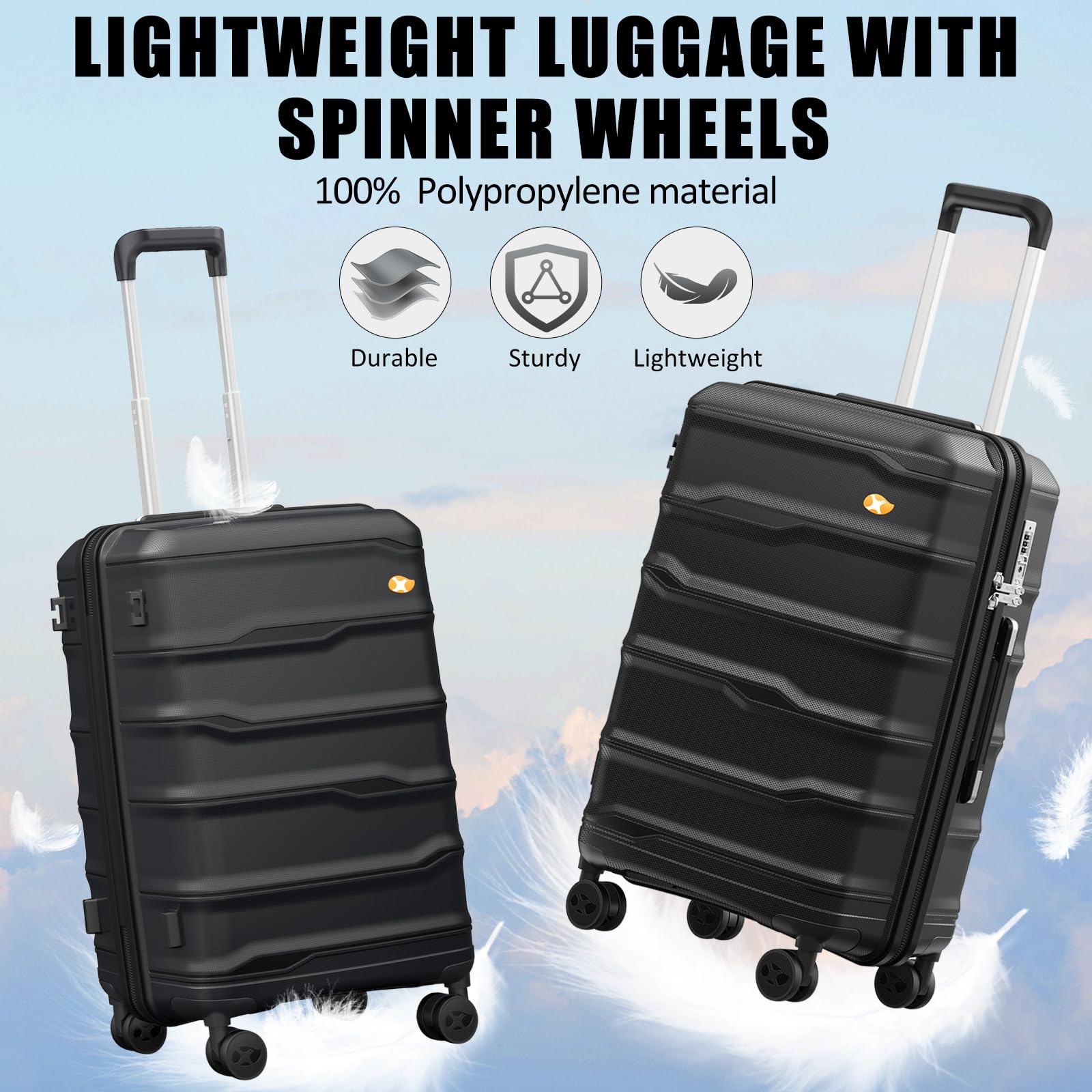 MGOB Carry On Luggage 22x14x9 Airline Approved, Hard Shell Suitcase with Spinner Wheels, PP Lightweight Luggages with TSA Lock, Carry-On Suitcases 20 Inch, Black