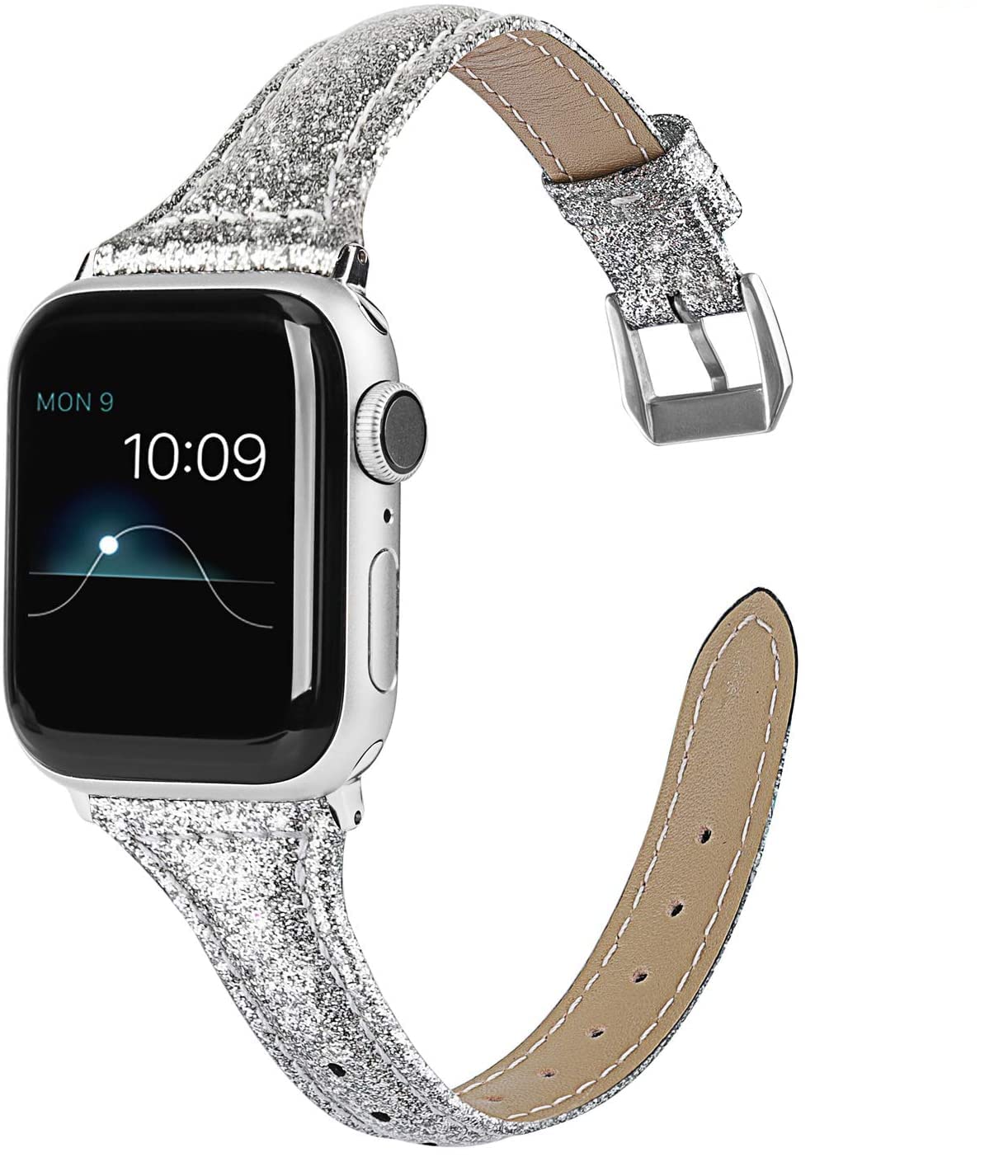 Photo 1 of Wearlizer Thin Glitter Leather Compatible with Apple Watch Leather Bands Women 38mm 40mm 41mm 42mm 44mm 45mm 46mm 49mm for iWatch Series 11 10 9 8 7 6 5 4 3 SE/Ultra 3 2 1 Slim Bling Glistening Strap