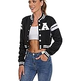 Women's Baseball Varsity Jacket Vintage Crop Top Letter Print College Letterman Coat Bomber Jackets