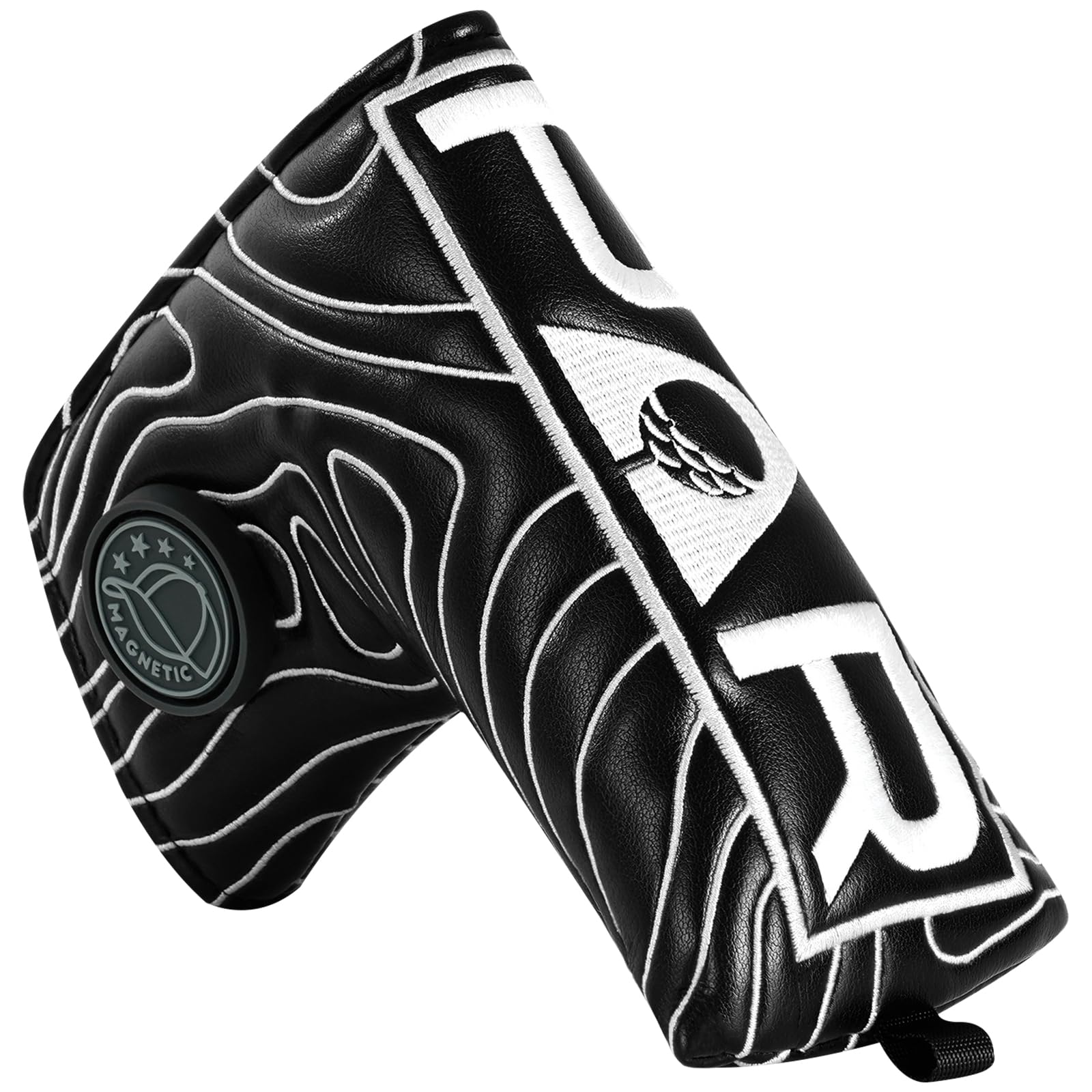 Golf Blade Ping-type Putter Head Cover Magnetic Closure Golf Club Protector Black PU Leather White PAR Pattern Embroidery
