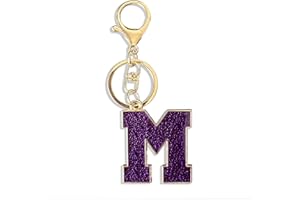 RETUI Purple Green Dark Blue Letter A-Z Keychain for Women Men Purse Handbags Metal Alphabet Initial Letter Car Key Ring