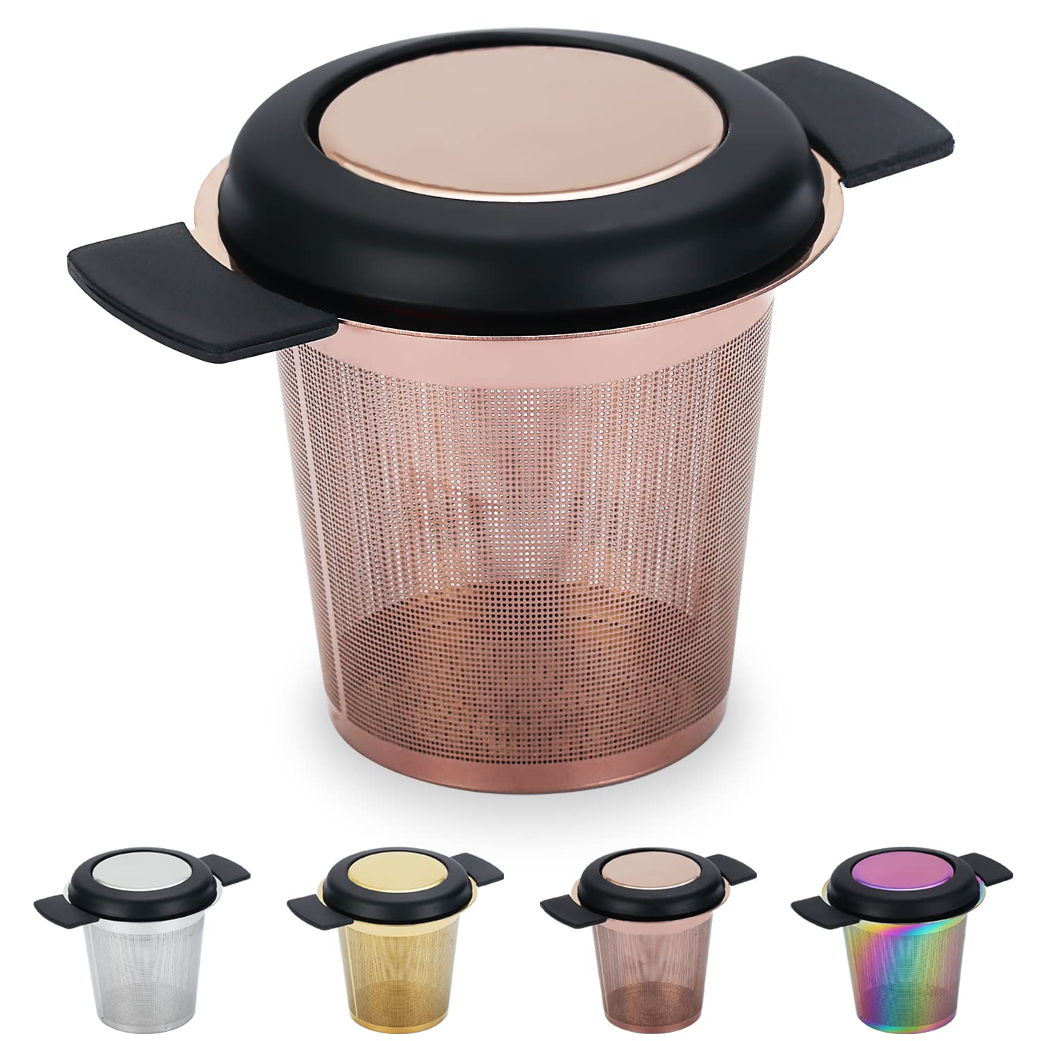 Kyraton Stainless Steel Tea Infuser Mesh Strainer, Tea and Coffee Infuser Fine Mesh Filters with Large Capacity & Perfect Size Double Handles for Hanging on Teapots,Mugs, Cups.(Rose Gold)