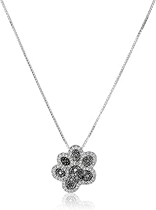 Sterling Silver Black and White Diamond Dog Paw Pendant Necklace (1/10 cttw), 18"