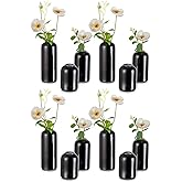 Black Glass Bud Vases for Flowers - Hewory Set of 12 Blown Modern Small Glass Vases for Centerpieces, Mini Bulk Flower Vase for Wedding Party Events Home Decor Floral Arrangements (Not Include Flower)