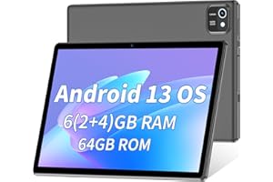 WXUNJA Android 13 Tablet, 6GB (2+4) RAM 64GB ROM, Quad-Core Processor, Dual Camera, WiFi, Bluetooth, 1TB Expand, GMS Certified Tablet - Black