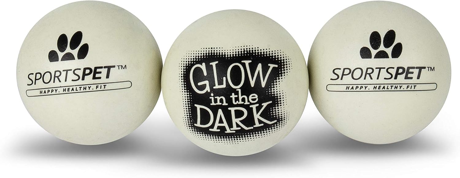 SPORTSPET High Bounce Natural Rubber Dog Balls Glow in the Dark 3 Pack (60mm), Blue, Green, Black, 3 Count (Pack of 1)