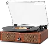 Vinyl Record Player Bluetooth Turntable with Built-in Speakers and USB Belt-Driven Vintage Phonograph Record Player 3 Speed LP Player Support USB Playing and Recording AUX-in RCA Line Out Orange