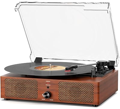 Vinyl Record Player Bluetooth Turntable with Built-in Speakers and USB Belt-Driven Vintage Phonograph Record Player 3 Speed LP Player Support USB Playing and Recording AUX-in RCA Line Out Orange