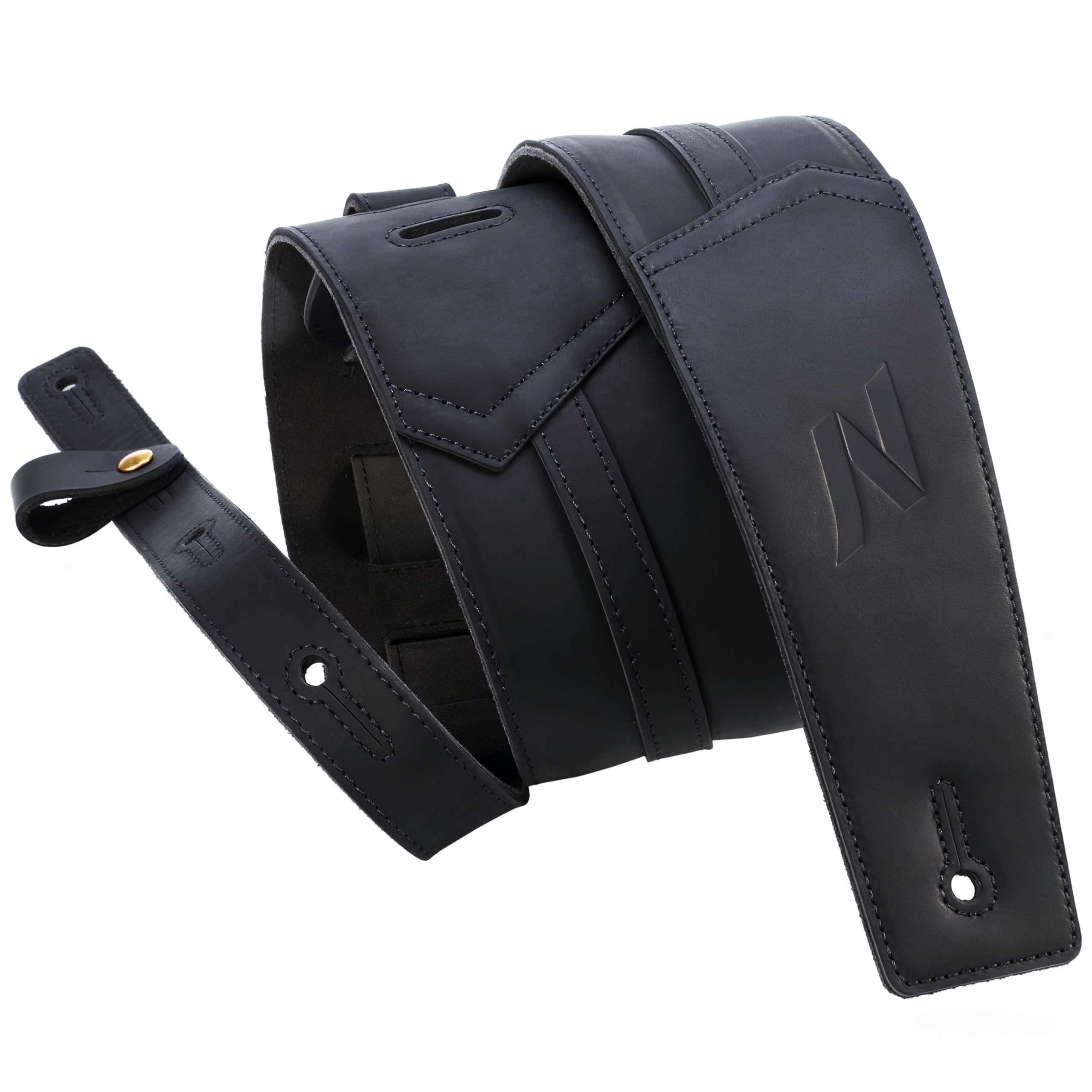 Nefelibata 3" Guitar Strap, Full Grain Leather, 57" Long with Foam Padding, for Bass, Electric and Acoustic Guitars（Charcoal Black） — image 1