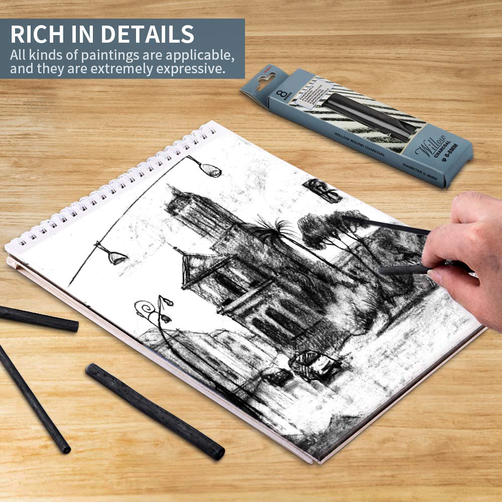 MyLifeUNIT Willow Charcoal Sticks, 4 Pack Vine Charcoal Pencils for Artists Drawing (48 PCS)