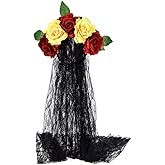 June Bloomy Day of the Dead Headpiece Rose Floral Crown Veil Halloween Costume Mexican Flower Headband