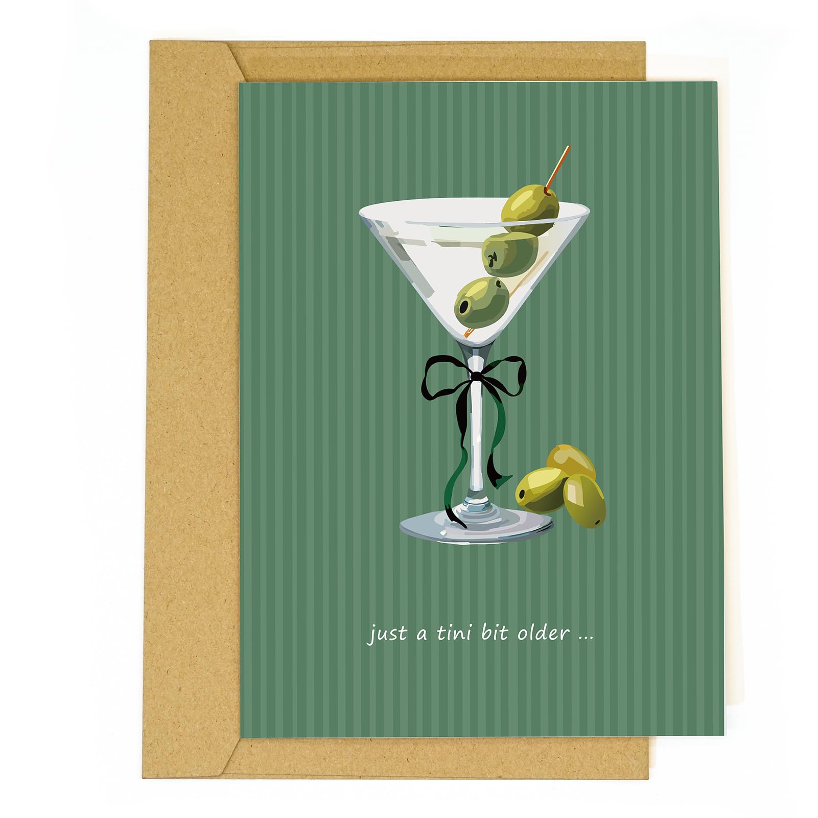 Photo 1 of Just a Tini Bit Older Birthday Card–Cute Martini Birthday Greeting Card with Bow–Classy Cocktail-Themed Card for Women Best Friend Sister Daughter Funny 21st 25th 30th Birthday Gift Idea (Green-Tini)