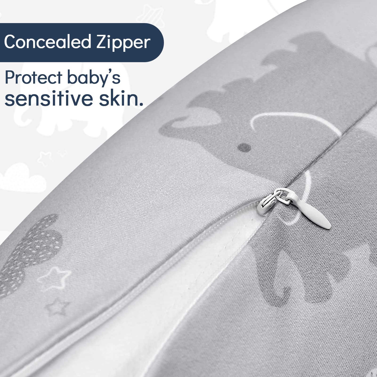 TANOFAR Nursing Pillow Cover, Elephant Breastfeeding Pillow Slipcover for Baby Boys & Girls, Animal Nursing Pillow Case for Newborn, Soft Fabric Fits Snug On Infant, Washable & Breathable