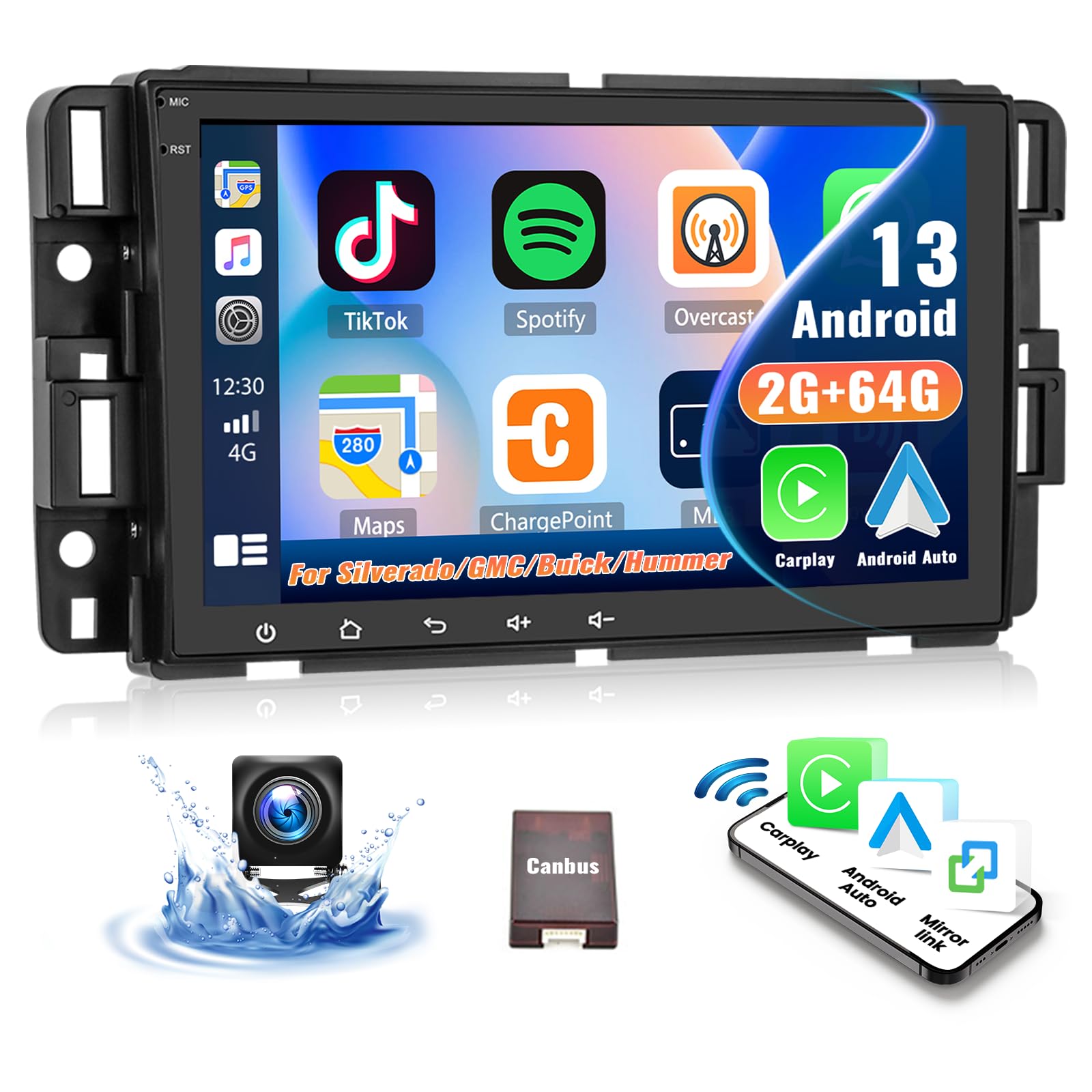 Photo 1 of [2G+64G] Android 13 Car Stereo for Chevrolet/Buick/GMC/Sierra/Yukon Chevy Silverado/Tahoe Wireless Carplay&Android Auto GPS Navi, 8” Touchscreen with Bluetooth/Hi-Fi Audio/WiFi/SWC+Backup Camera