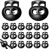 20Pcs Spring Cord Lock End Stopper Fastener Slider Toggles Clip - Double Hole Round Plastic for Drawstrings Lanyard Paracord Elastic Bungee Shock Cord Rope - Shoe Lace Tie Locks - Shoelace Lace Lock