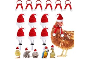 KIMOBER 12Pcs Red Christmas Pet Chicken Hat Scarf Set, Small Animal Scarf and Mini Santa Hat with Adjustable Chin Strap for Duck Hen Hamster Rabbit Kitty Parrot Puppy Lizard