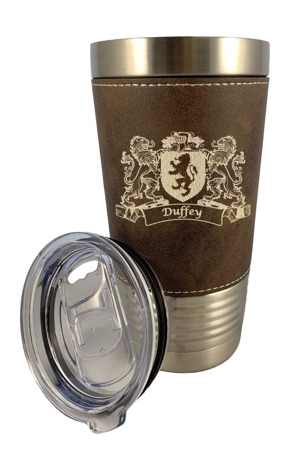 Duffey Irish Coat of Arms Leather Travel Mug