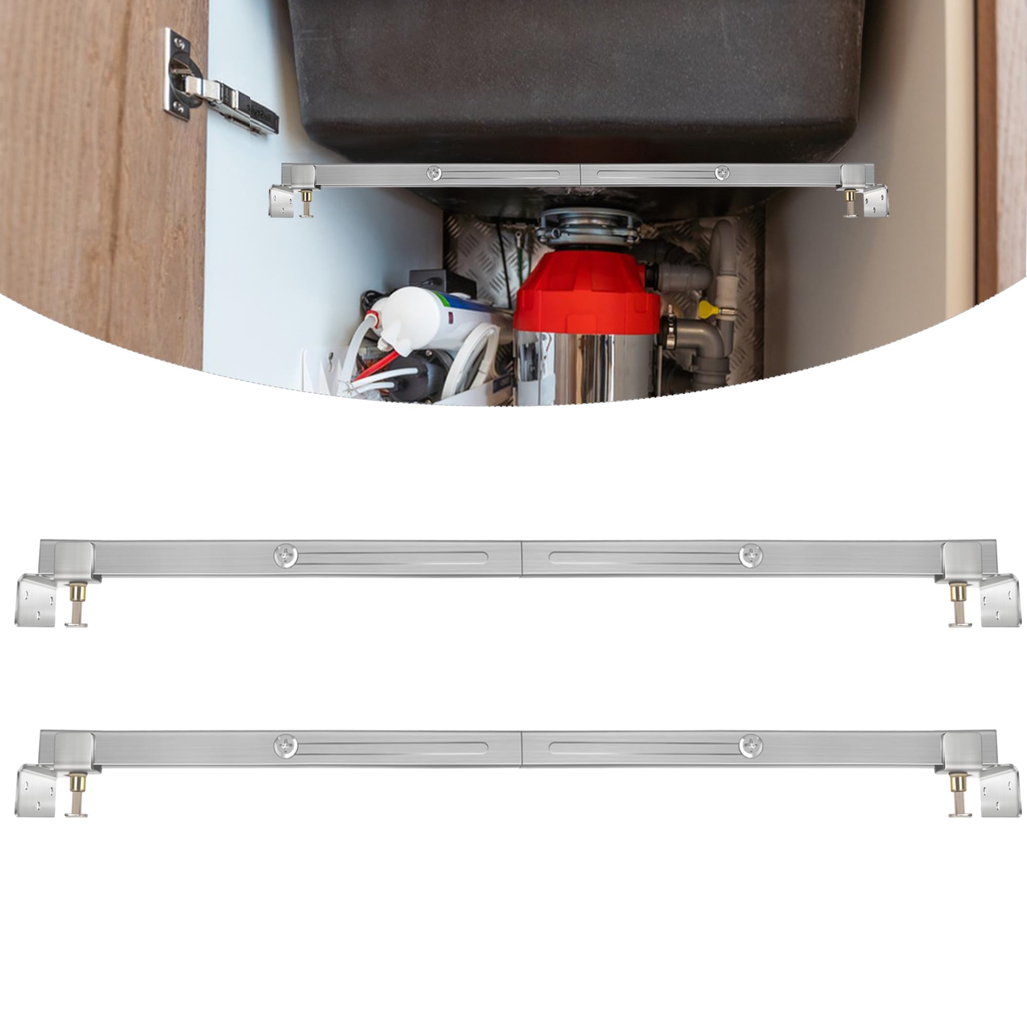 VANROUG 2 Pcs Undermount Sink Supports Brackets Adjustable Stainless Steel Installation Kit for Heavy Duty Undermount Kitchen Sink, Effectively Share Sinks Weight(27.9 inches/71 cm-39.3 inches/100cm