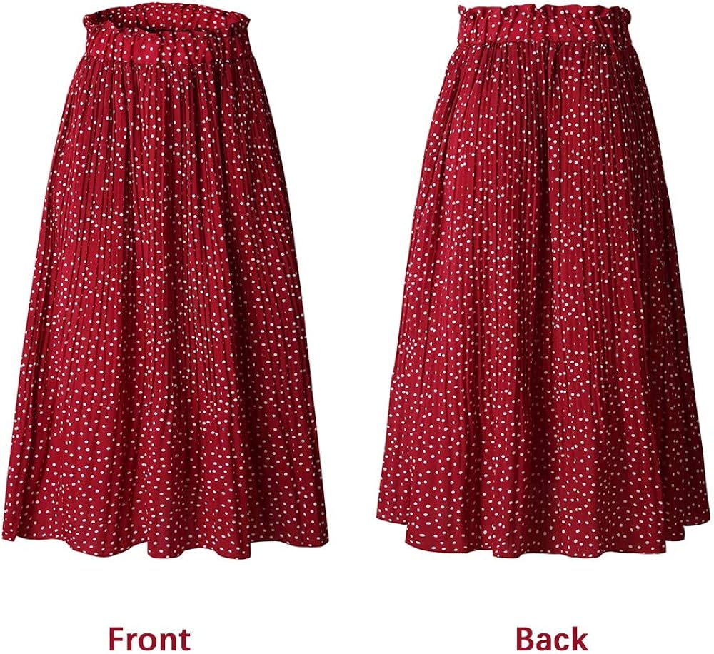 Exlura Womens High Waist Polka Dot Pleated Skirt Midi Maxi Swing Skirt with Pockets at  Women’s Clothing store