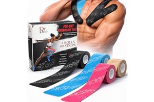 Dr Dee Pre-Cut Kinesiology Tape 80 Count | 4 Rolls, 2"x10" | Waterproof, Elastic, Breathable | Sports Muscle Tape | Pain Reli