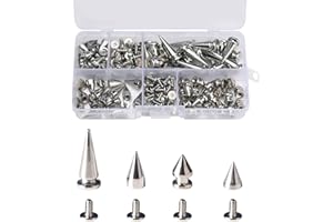 80 Sets Punk Spikes and Studs Kit, Metal Silver Cone Rivet with Screwbacks for DIY Crafts Cool Clothes Belts Bags Shoes Neckl