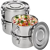 4 PCS Stainless Steel Bento Boxes, 22 oz Reusable Food Storage Containers with Leakproof Silicone Ring & Locking Clips, Dishwasher Safe, Stackable Meal Prep Boxes for Fridge, Office, School, Picnic