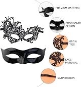 BOZILY Couple Masquerade Ball Masks Black Lace Venetian Party Mardi Gras view 5