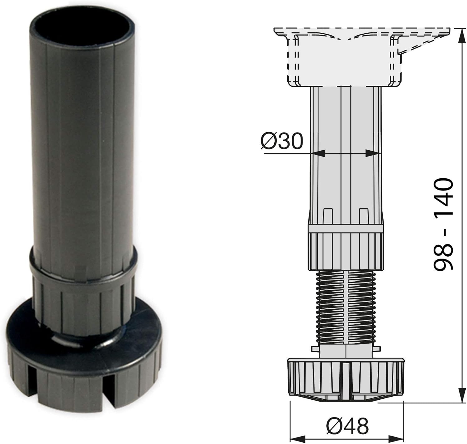 Emuca 2022417 feet, Furniture Black Plastic, Set of 4 Adjustable Cabinet Legs 100mm-high, Black (Black), 1 Kit - Image 3