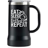 Onebttl Football Gifts for Men, Players, Coach, Stainless Steel Beer Stein Tumbler, 24oz Beer Mug with Lid, Black, Eat Sleep Repeat