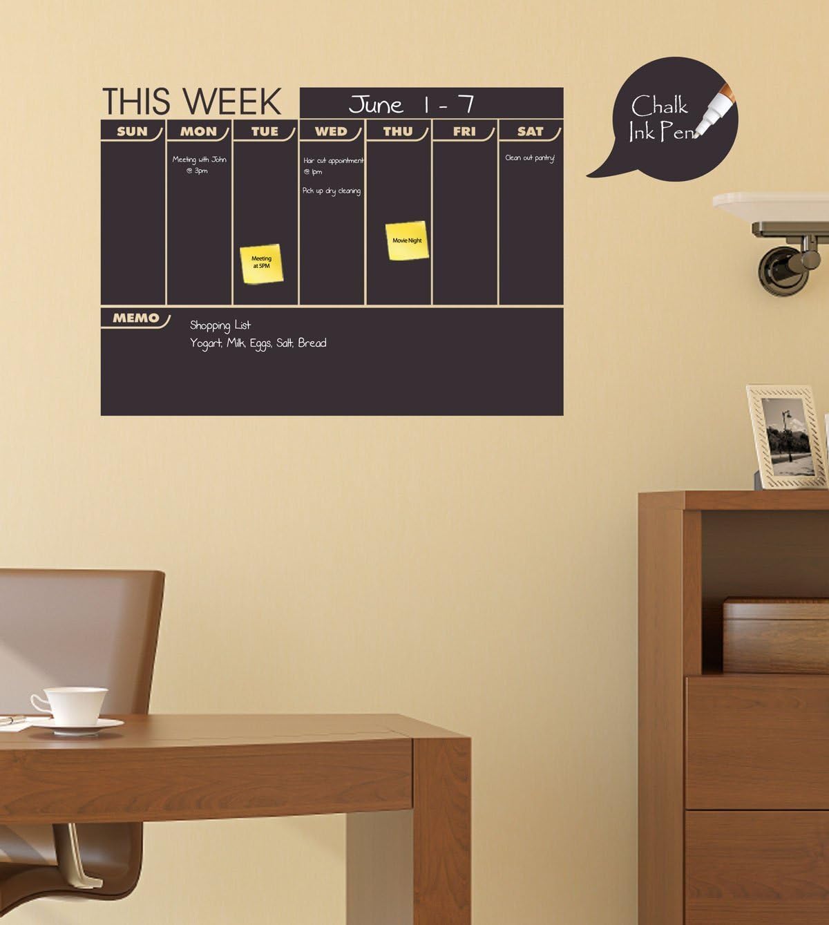 Weekly Chalkboard Calendar with Memo Area - Monthly Planner Blackboard Organizer Agenda Memo for Home, Kitchen, Office, Kids Room, Refrigerator