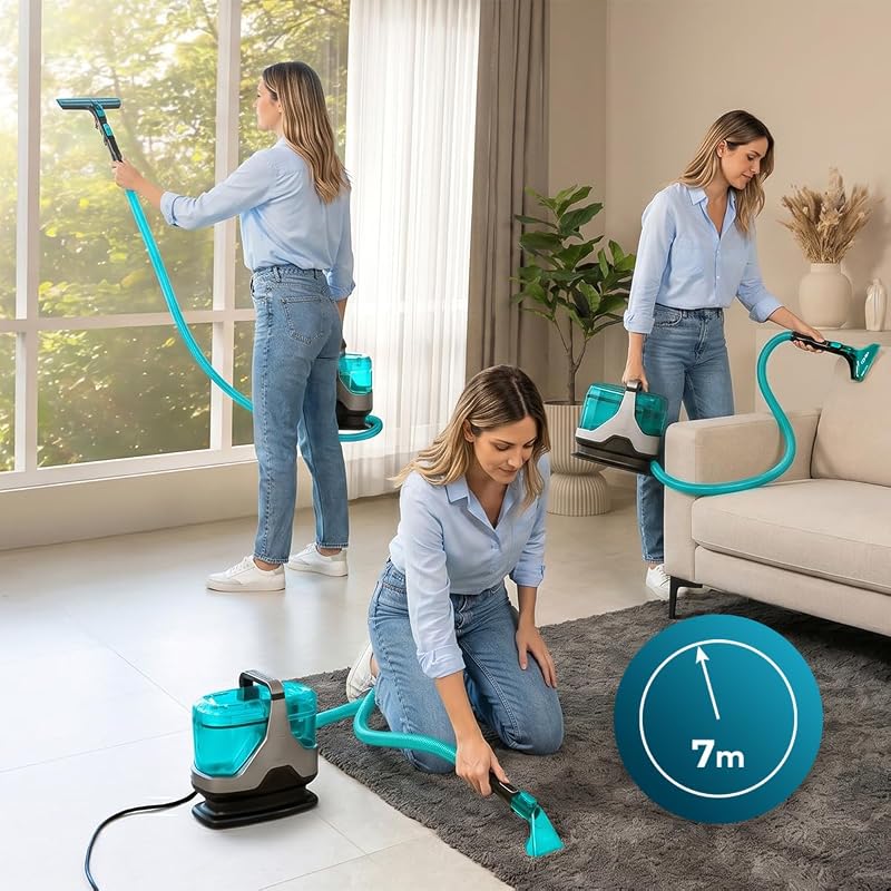 Polsterreiniger Conga 6000 Carpet&Spot Clean XXL Neo. 600 W Leistung, extrem starke 15 kPa Saugkraft, 1,3 L Frischwassertank, 7 m Aktionsradius, 3-in-1 Funktion, Fenster-Zubehör, 2 Düsen