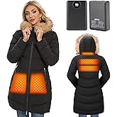NBtoUS Heated Women Jacket, 2 Pack 12000mAh Power Bank, 5 Heat Zone, 4 Heating Level