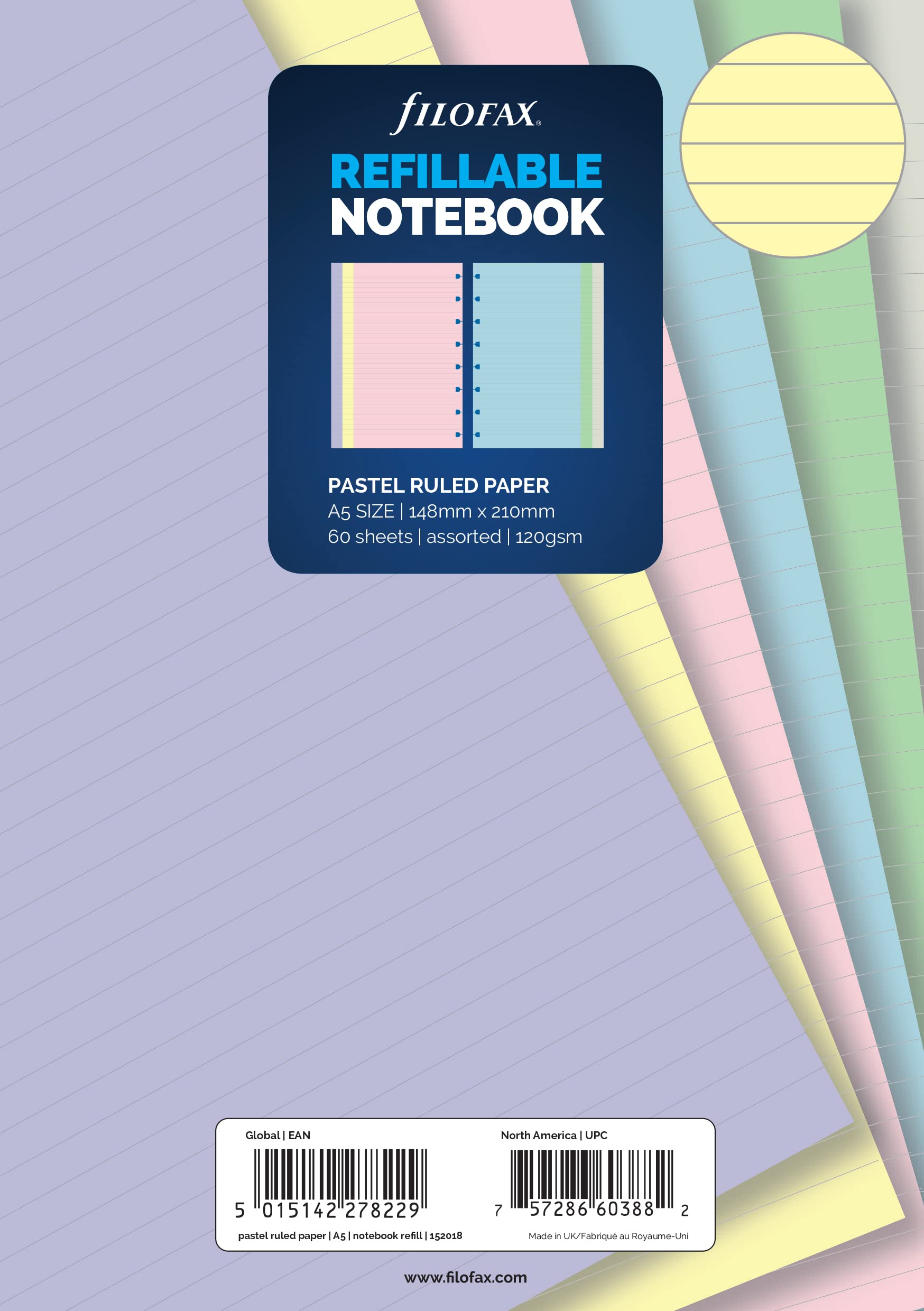 Filofax A5 Pastel Ruled notepaper Notebook Refill