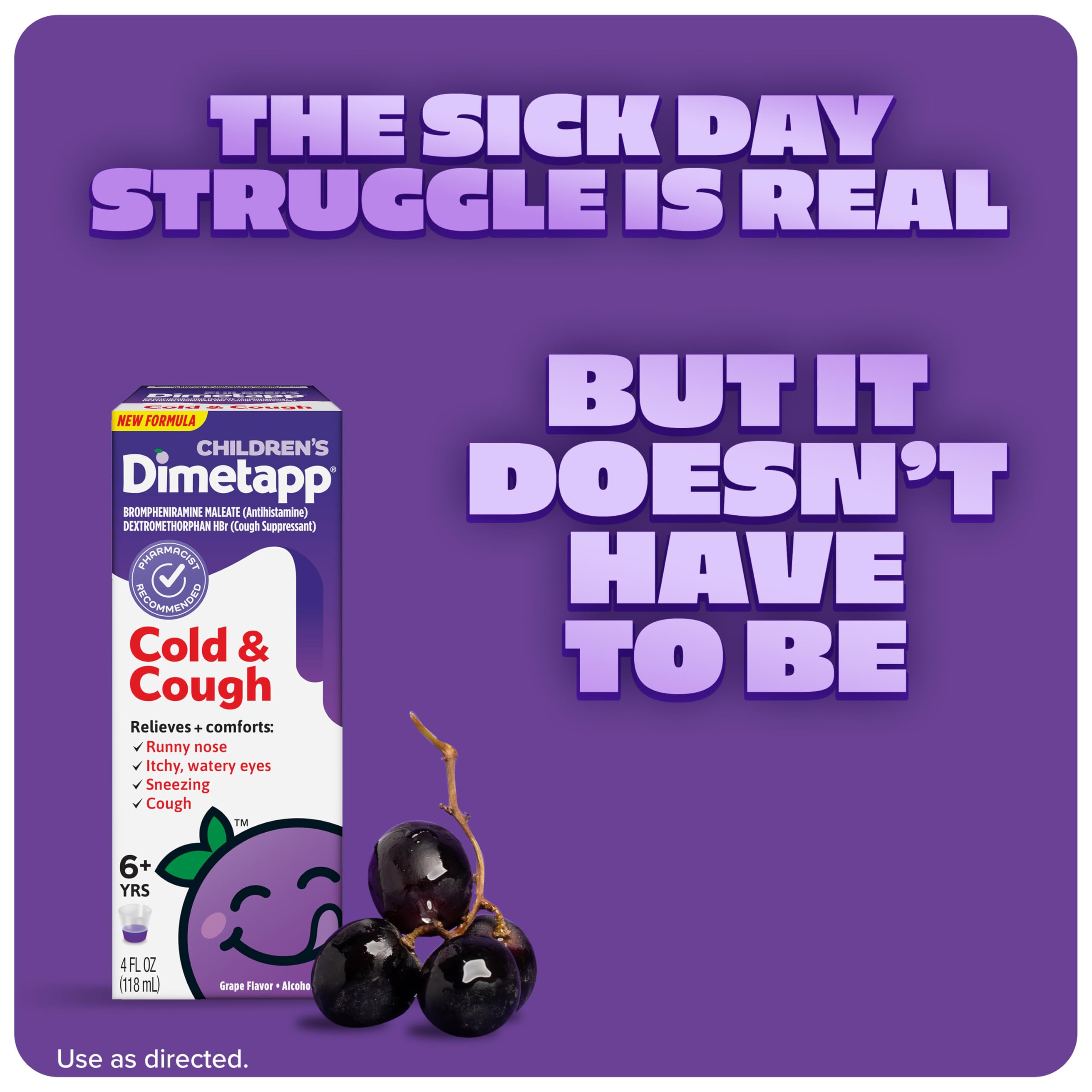 Children’s Dimetapp Cold & Cough Medicine, Antihistamine, Runny Nose, Sneezing, Itchy, Watery Eyes, Grape Flavor, Alcohol & Phenylephrine-Free, 8 Fl Oz