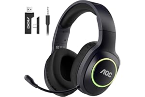 AOC Wireless Gaming Headphones with Bluetooth 5.4 & USB-C for PS5/4, Nintendo Switch, PC, Laptop, 2.4GHz Gaming Headset with Mic, 20ms Latency, 45H Playtime, 7.1 Virtual Surround- Glossy Black