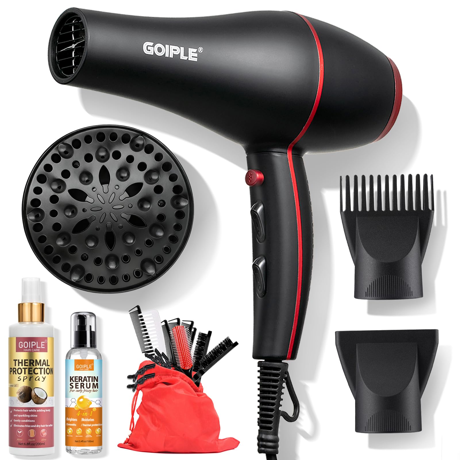 Photo 1 of 21Pcs Professional Hair Dryer Kit - Ionic, Lightweight, Low Noise, Constant Temperature, 1800W Blow Dryer for Women and Men - Includes Hair Dryer, Nozzles, and Accessories Set