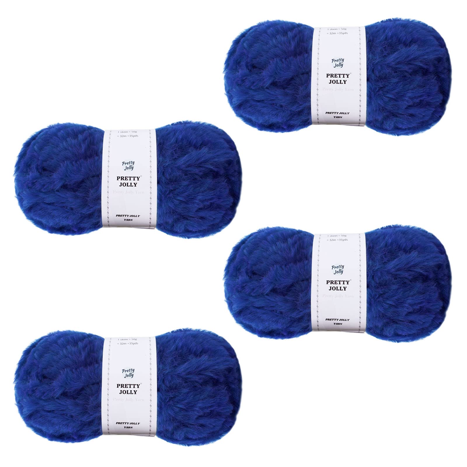Pretty Jolly 4 Balls Faux Fur Yarn Super Soft Chunky Yarn Fluffy Yarn for Crochet Knitting Eyelash Yarn Polyester Yarn(Klein Blue)